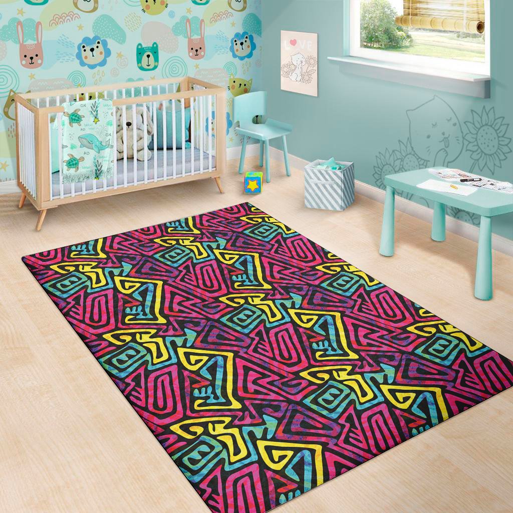 psychedelic funky pattern print area rug floor decor 2808