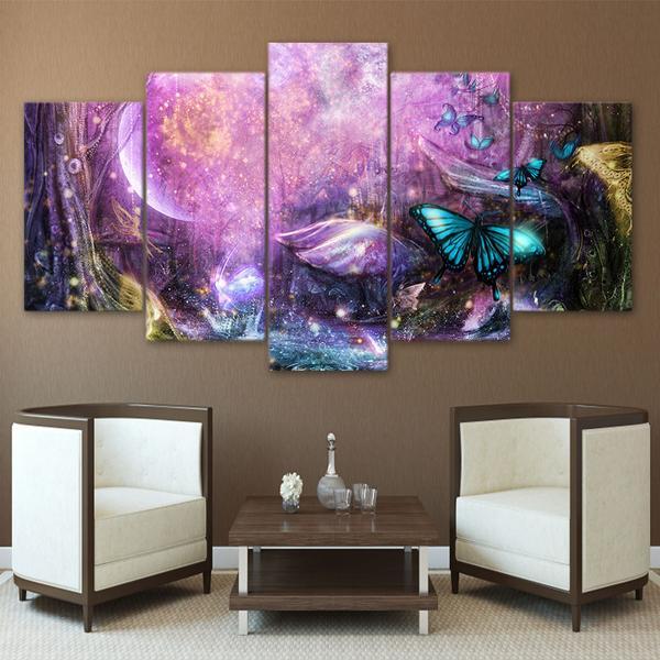 psychedelic light butterflies 02 abstract 5 panel canvas art wall decor 3127