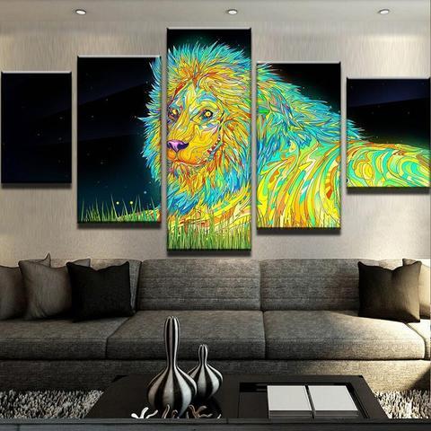 psychedelic lion abstract animal 5 panel canvas art wall decor 2960