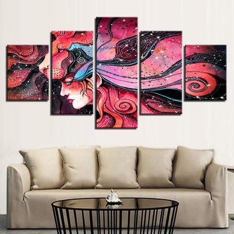 psychedelic lioness abstract 5 panel canvas art wall decor 2271