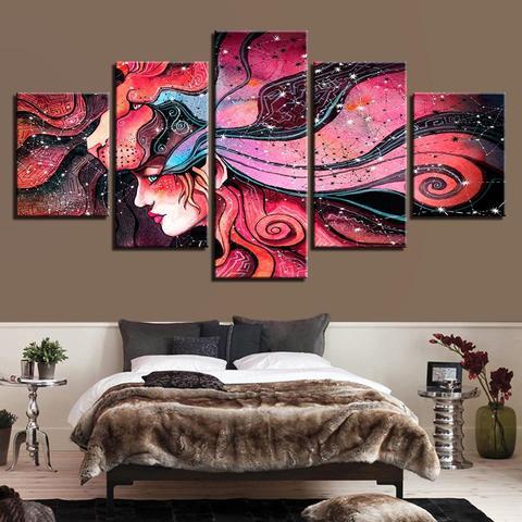 psychedelic lioness abstract 5 panel canvas art wall decor 3127