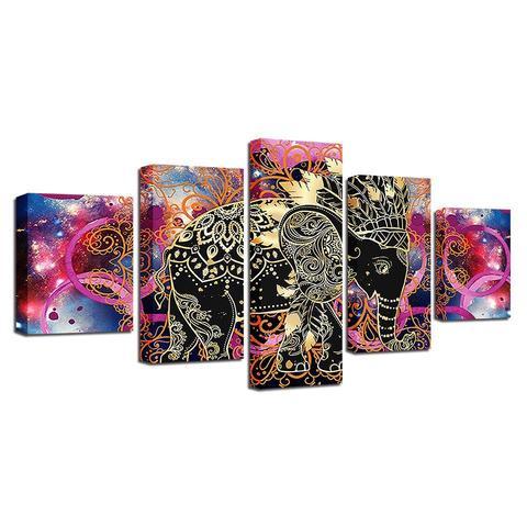 psychedelic mandala elephant abstract animal 5 panel canvas art wall decor 2912