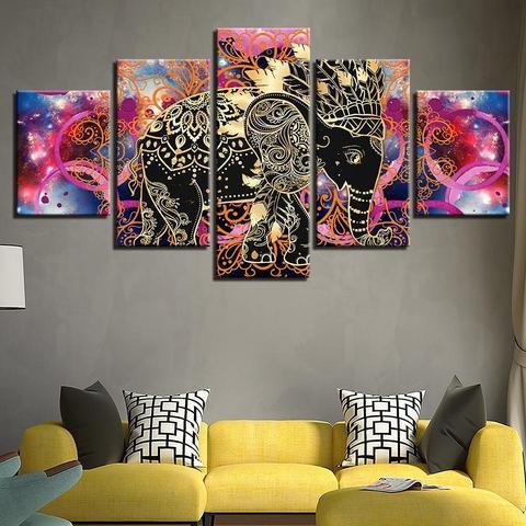 psychedelic mandala elephant abstract animal 5 panel canvas art wall decor 8183