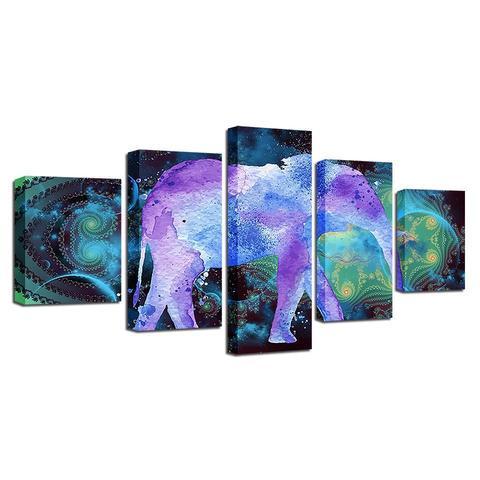 psychedelic purple elephant abstract animal 5 panel canvas art wall decor 4721