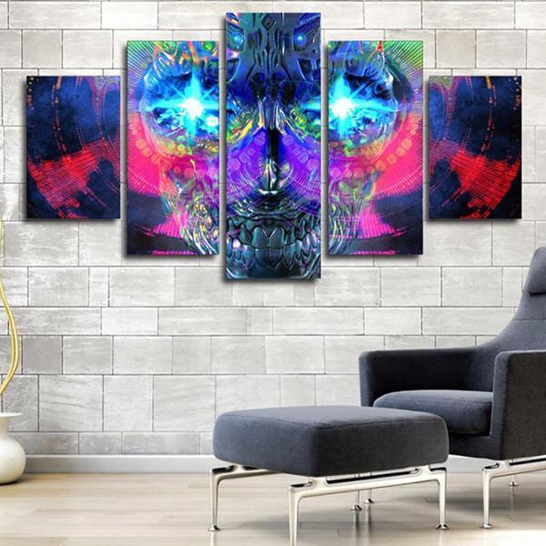 psychedelic skull abstract 5 panel canvas art wall decor 2376
