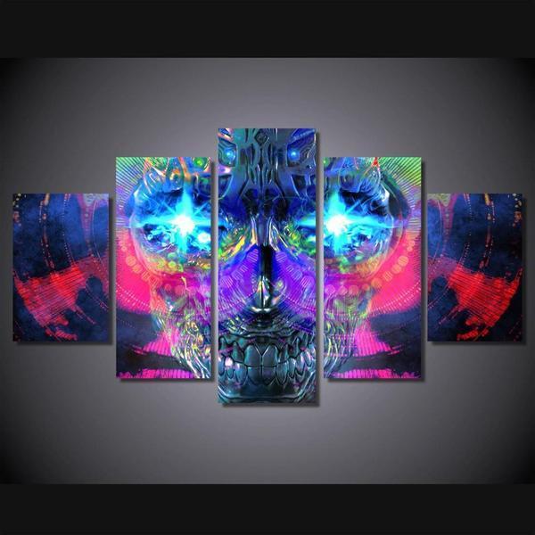 psychedelic skull abstract 5 panel canvas art wall decor 5257