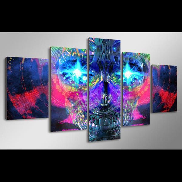 psychedelic skull abstract 5 panel canvas art wall decor 6295