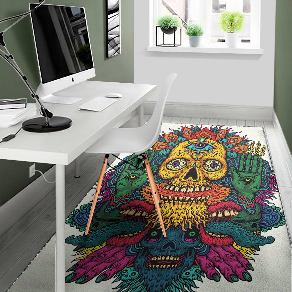 psychedelic skull print area rug floor decor 5895
