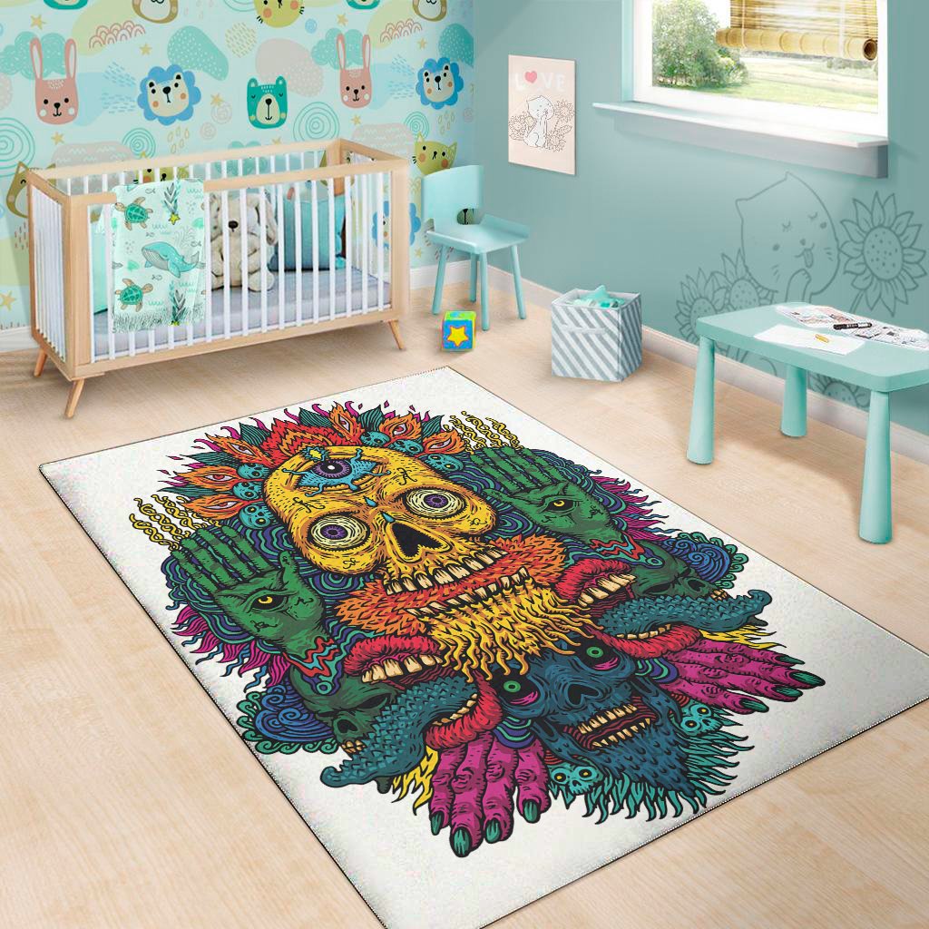 psychedelic skull print area rug floor decor 7000