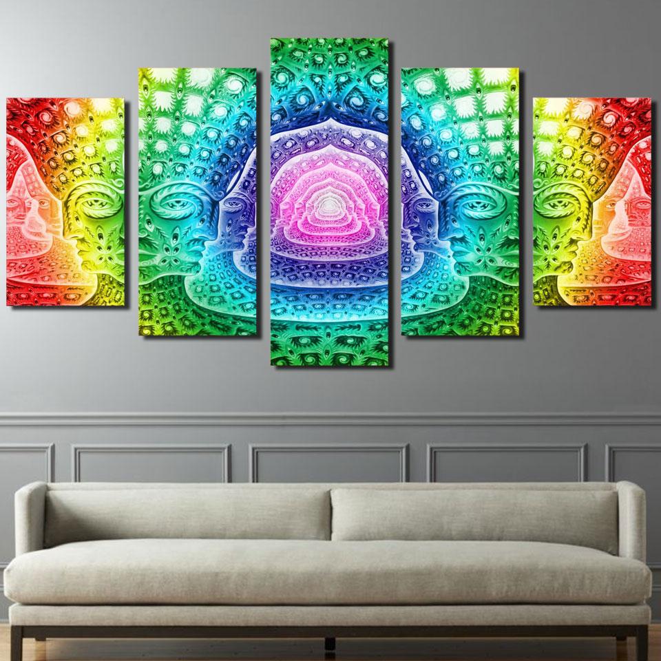 psychedelic statues abstract 5 panel canvas art wall decor 6678