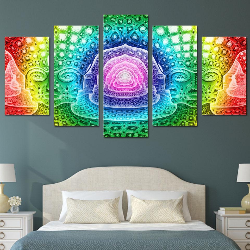 psychedelic statues abstract 5 panel canvas art wall decor 8396