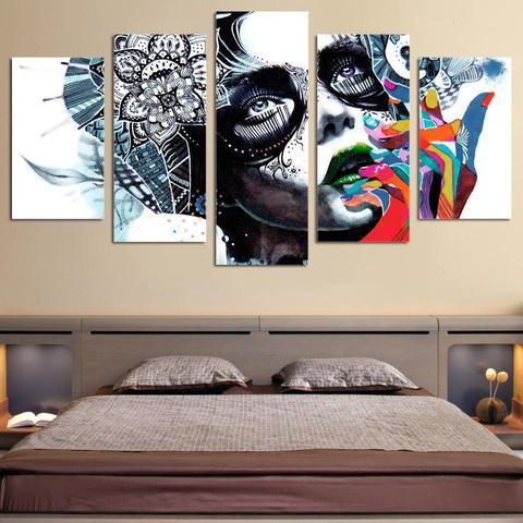 psychedelic woman abstract 5 panel canvas art wall decor 5507