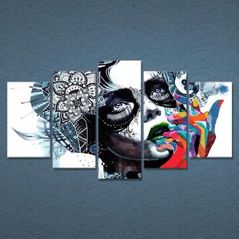 psychedelic woman abstract 5 panel canvas art wall decor 8286