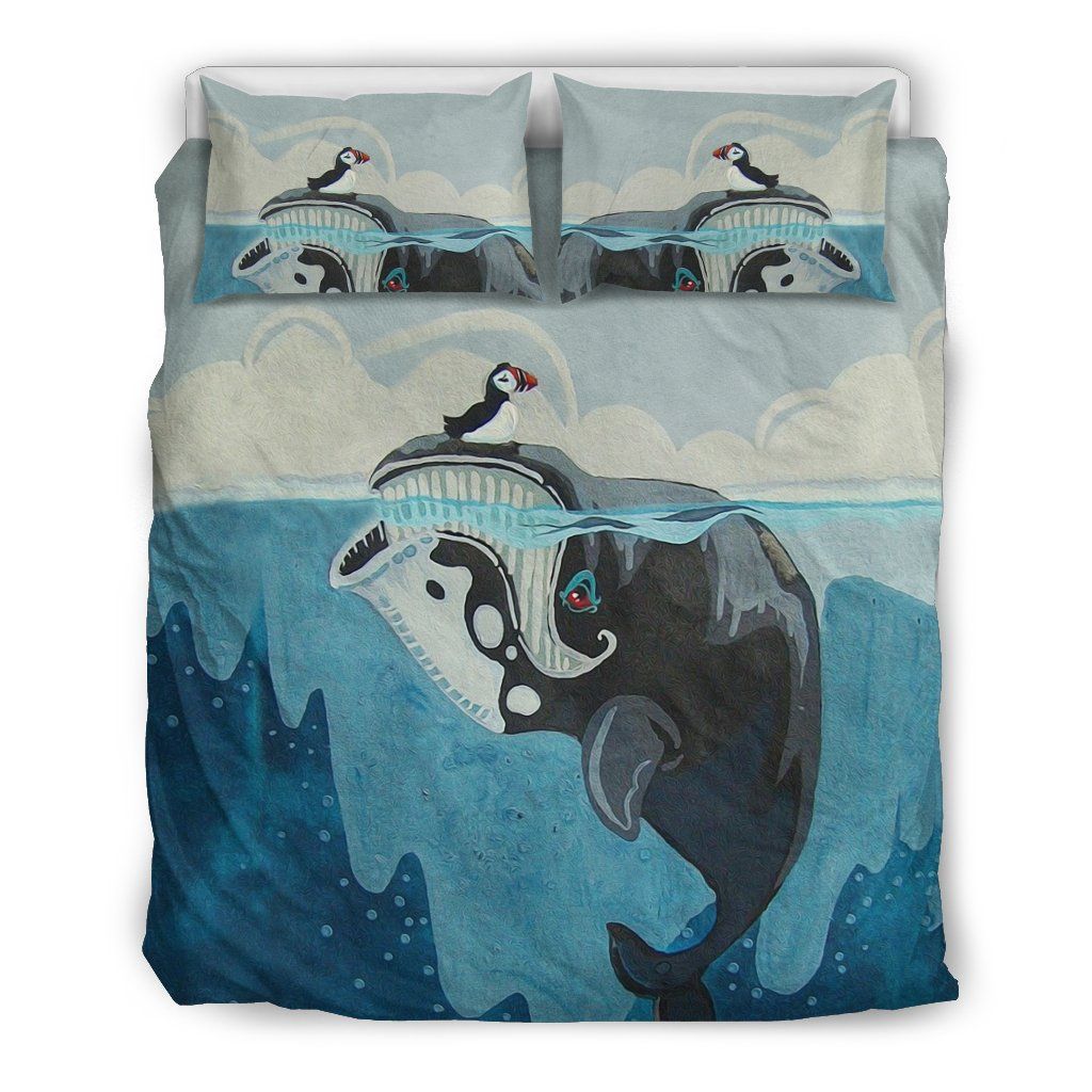 puffin with whale funny cartoon bedding set bedroom decor 2762