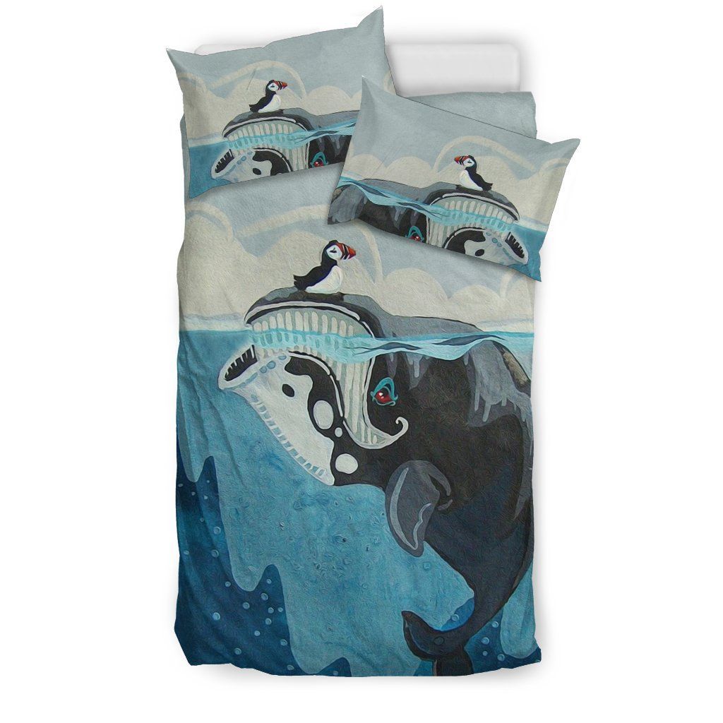 puffin with whale funny cartoon bedding set bedroom decor 7404