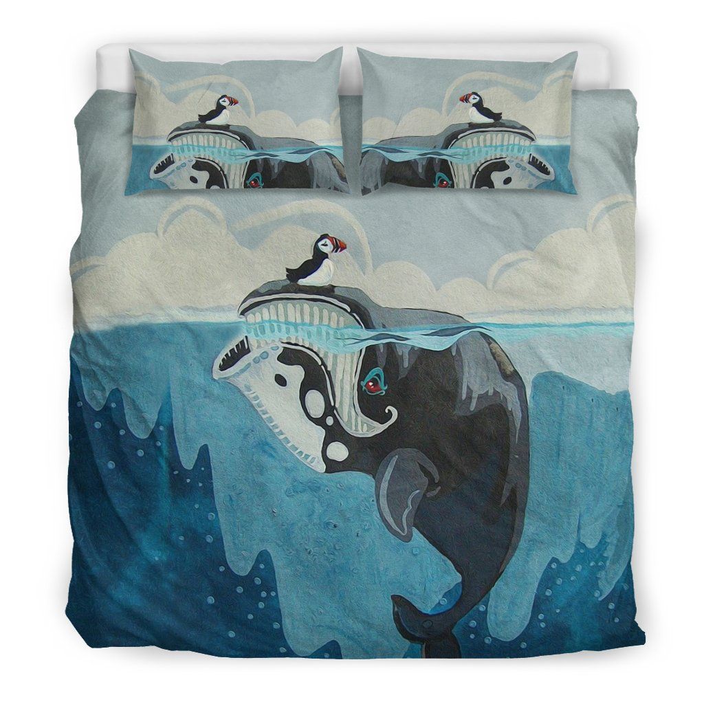 puffin with whale funny cartoon bedding set bedroom decor 8560