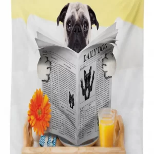pug reading news daily dog 3d printed tablecloth table decor 2963