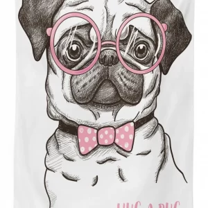 pug with bow glasses 3d printed tablecloth table decor 7678