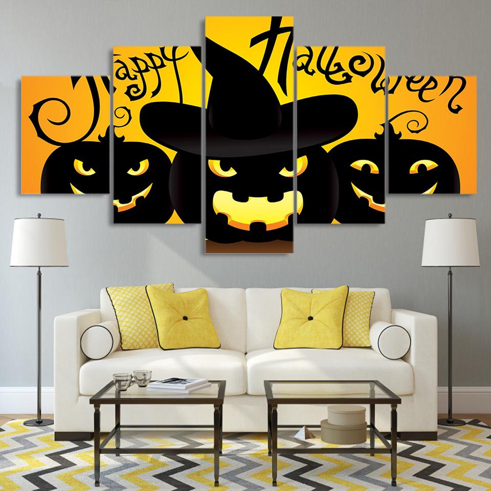 pumpkin lantern abstract 5 panel canvas art wall decor 7911
