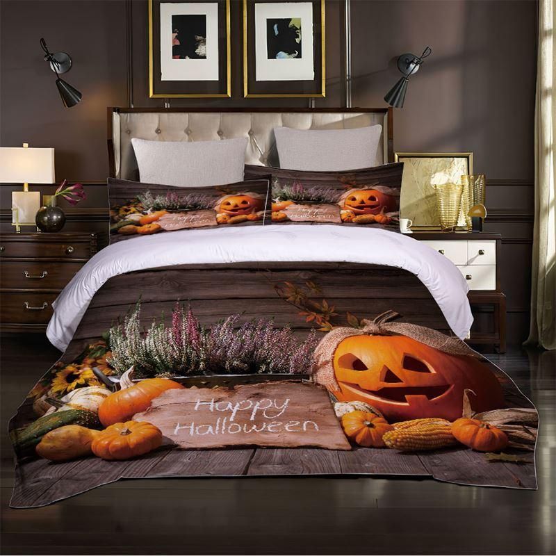 Pumpkins And Jack Lantern Happy Halloween Duvet Cover Bedding Set Bedroom Decor pumpkins and jack lantern happy halloween duvet cover bedding set bedroom decor 3866