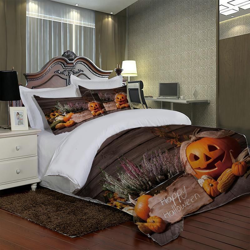 Pumpkins And Jack Lantern Happy Halloween Duvet Cover Bedding Set Bedroom Decor pumpkins and jack lantern happy halloween duvet cover bedding set bedroom decor 5402