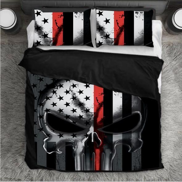 punisher the skull thin red line us flag bedding set bedroom decor 2111
