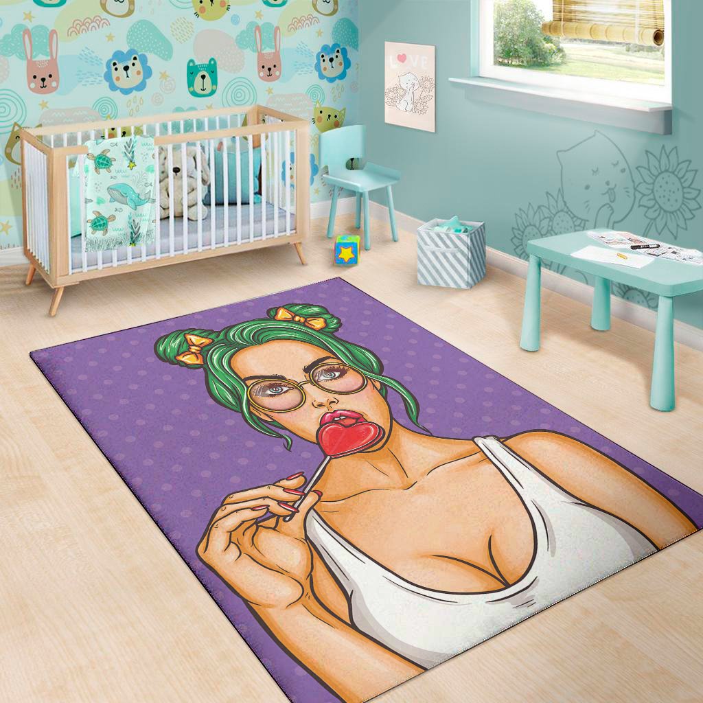 punk girl and lollipop print area rug floor decor 3254