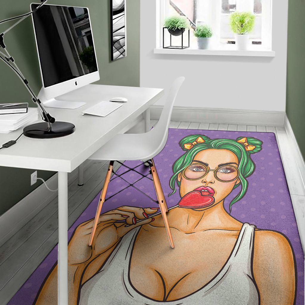 punk girl and lollipop print area rug floor decor 4167