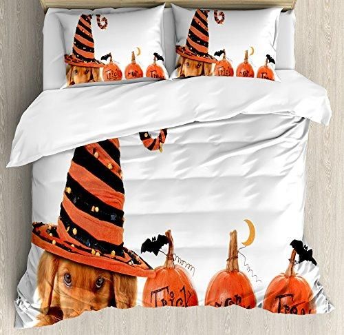 Puppy Wearing A Witch Hat Trick Or Treat Duvet Cover Bedding Set Bedroom Decor puppy wearing a witch hat trick or treat duvet cover bedding set bedroom decor 4996