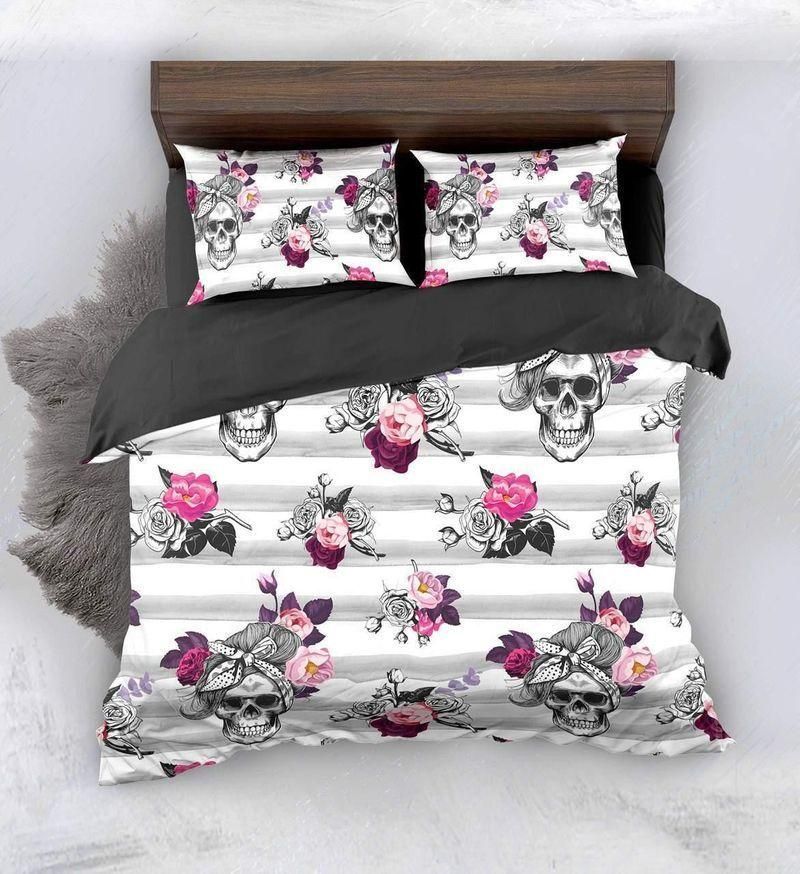 Purpink Floral Skull Printed Bedding Set Bedroom Decor purpink floral skull printed bedding set bedroom decor 5540