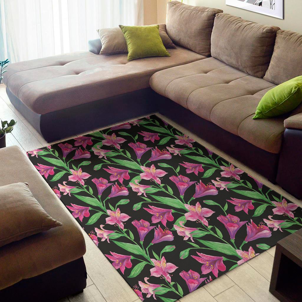 purple alstroemeria pattern print area rug floor decor 4069