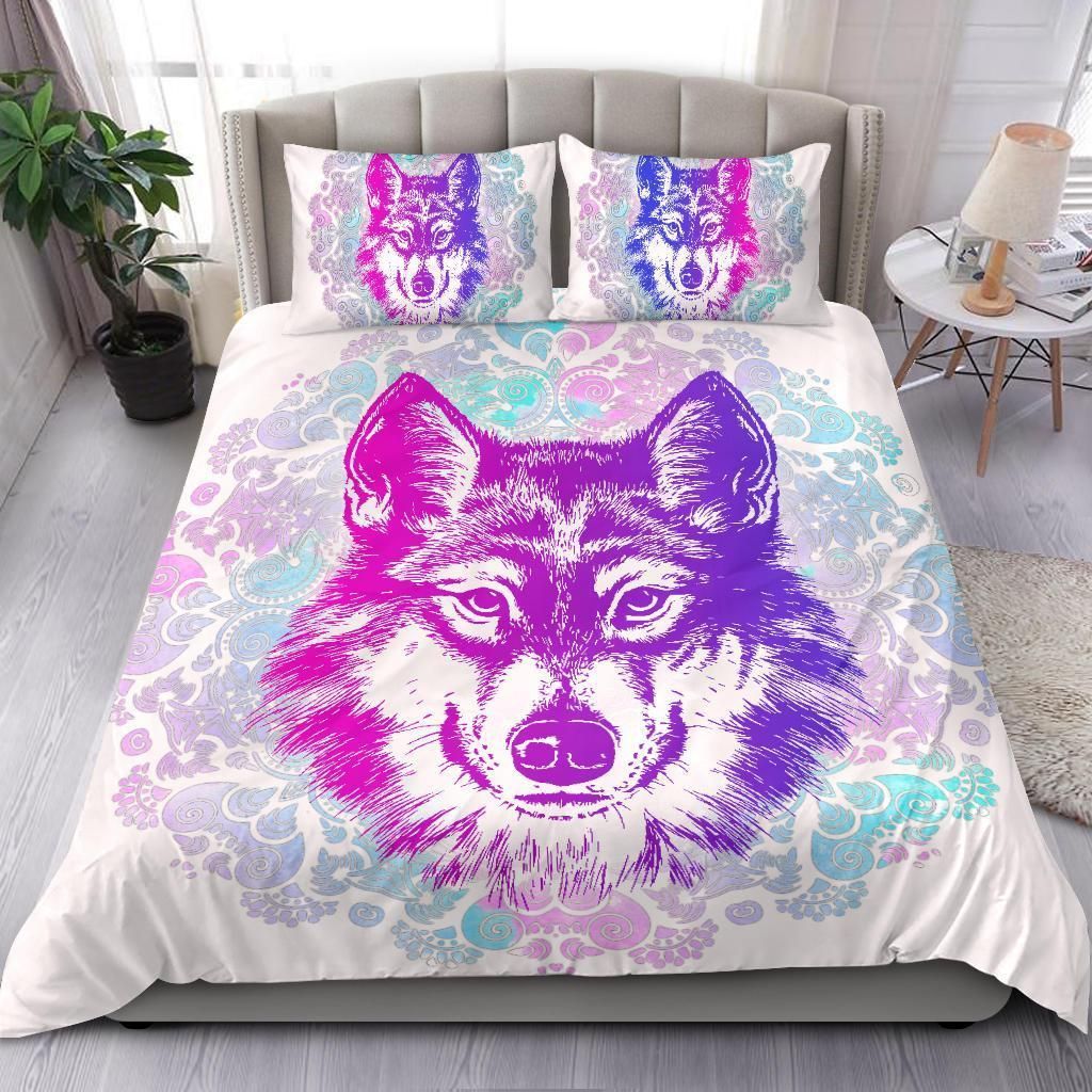 purple and pink wolf paisley bedding set bedroom decor 7972