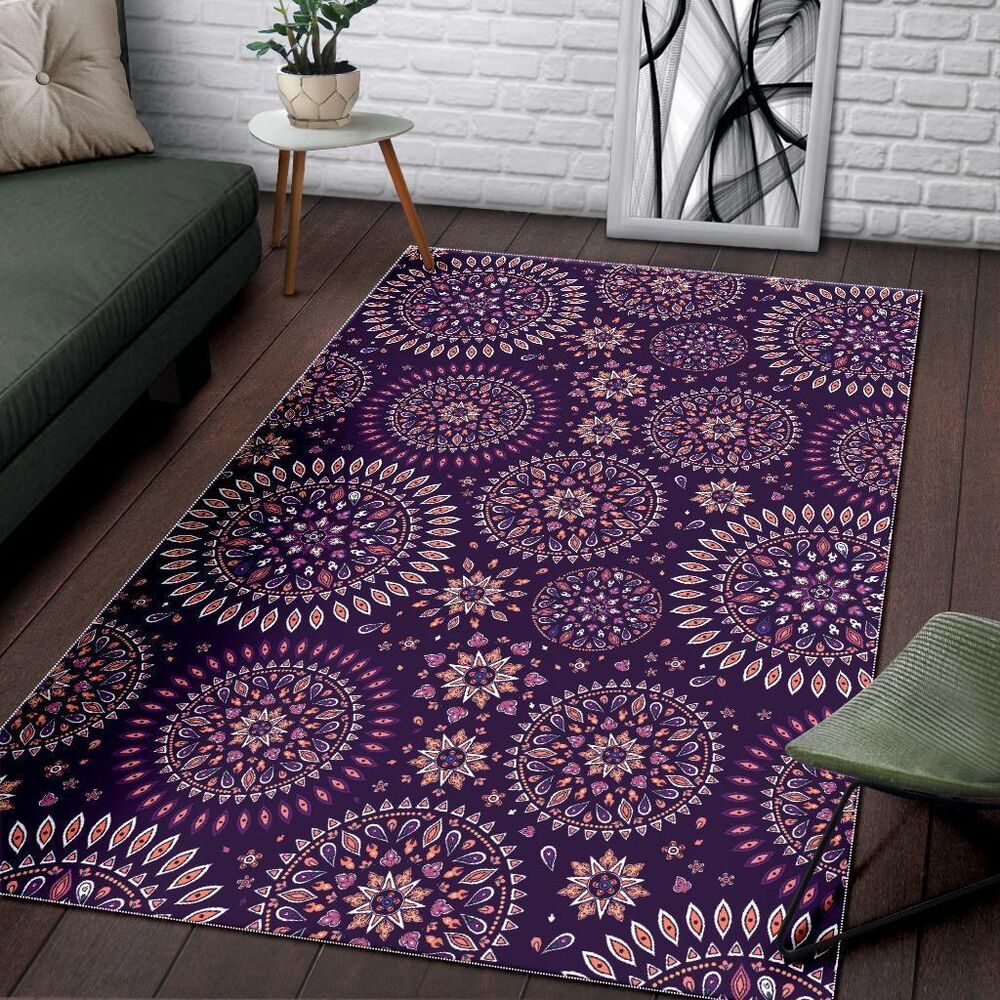 purple bohemian mandala pattern print area rug floor decor 2955