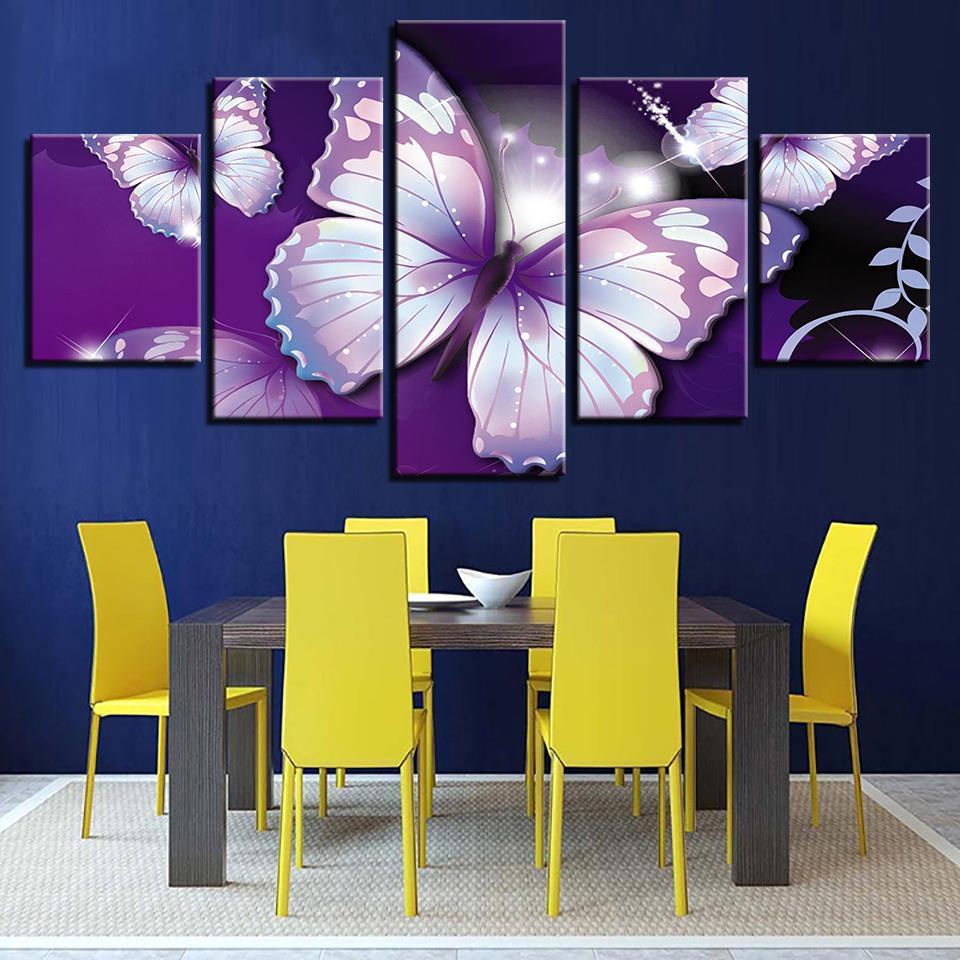 purple butterflies abstract animal 5 panel canvas art wall decor 2814