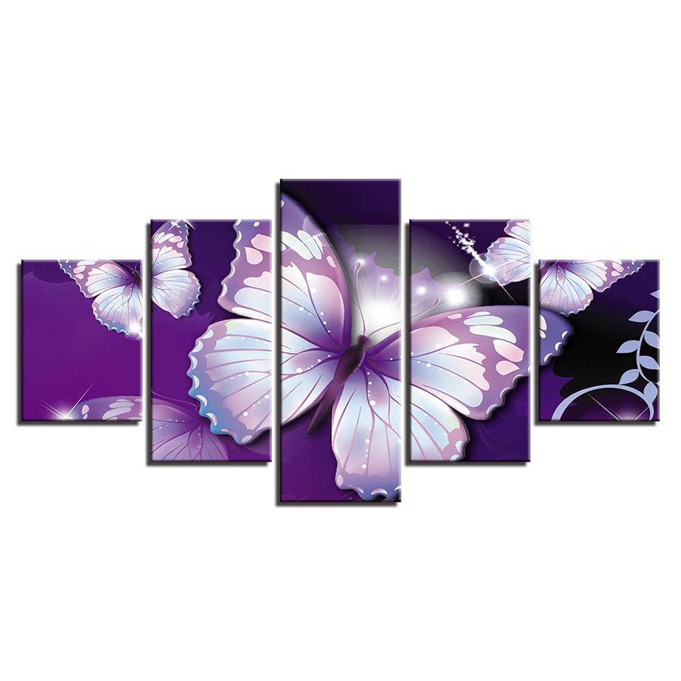 purple butterflies abstract animal 5 panel canvas art wall decor 6190