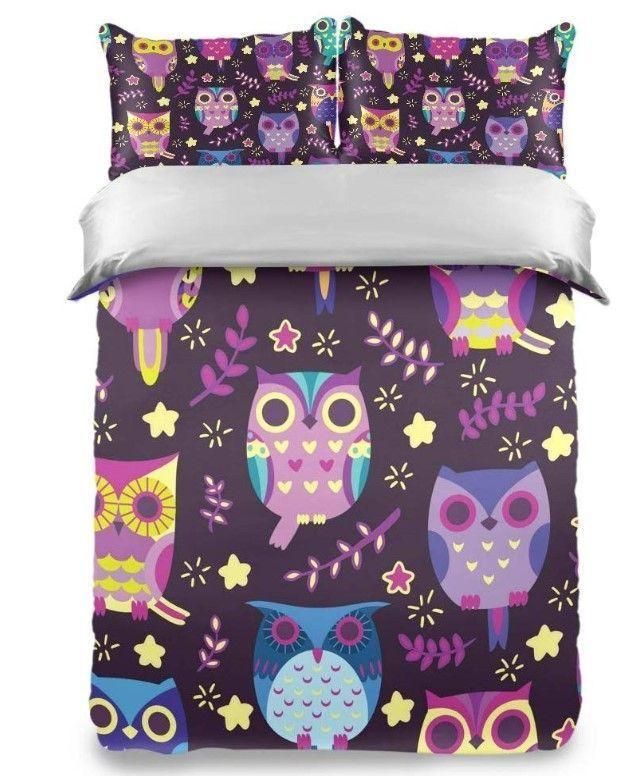 Purple Cartoon Owl And Leaves Duvet Cover Bedding Set purple cartoon owl and leaves duvet cover bedding set 1252