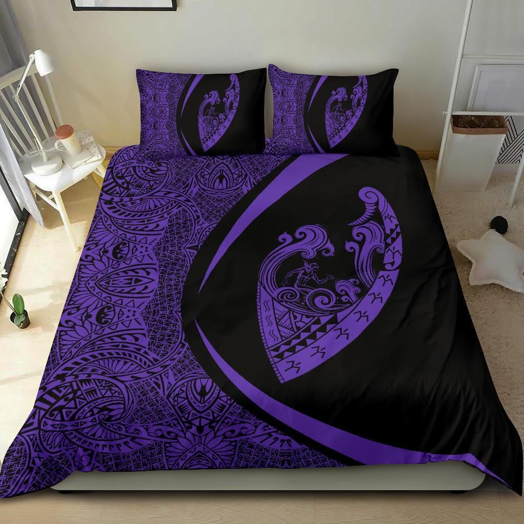 purple hawaiian surfing waves fish hook polynesian duvet cover bedding set 1529