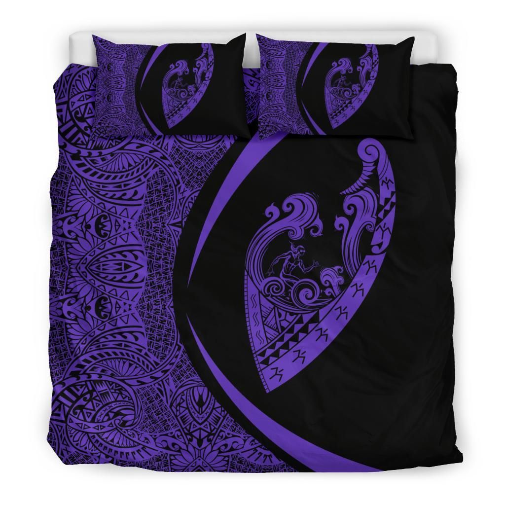 purple hawaiian surfing waves fish hook polynesian duvet cover bedding set 5070