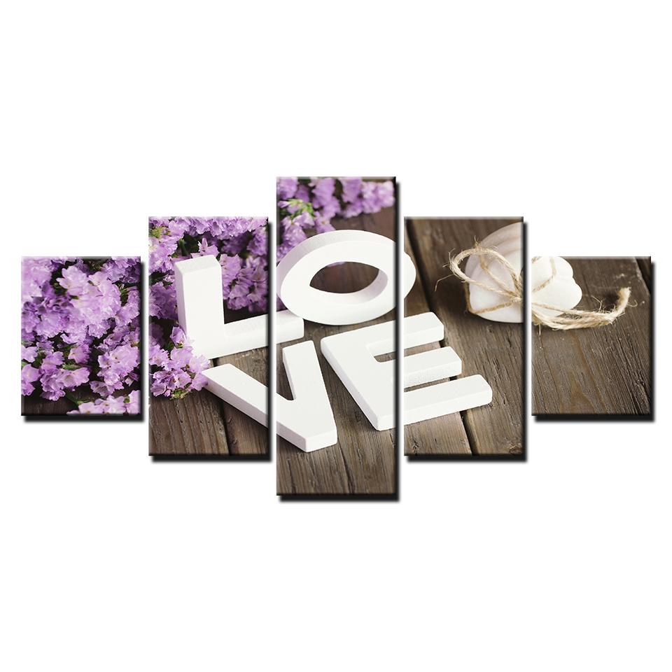 purple hyacinth flower love abstract 5 panel canvas art wall decor 5378