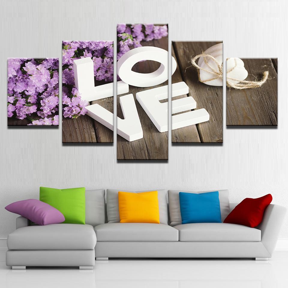 purple hyacinth flower love abstract 5 panel canvas art wall decor 5535