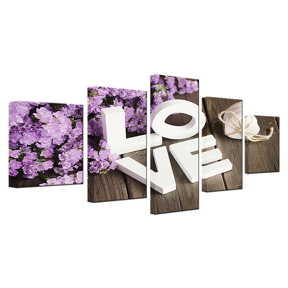 purple hyacinth flower love abstract 5 panel canvas art wall decor 5745