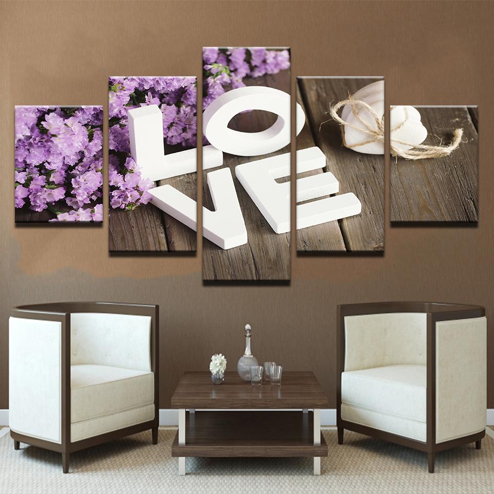 purple hyacinth flower love abstract 5 panel canvas art wall decor 7366