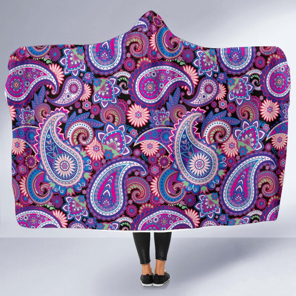 Purple Paisley Pattern Print Hooded Blanket Cloak Blanket purple paisley pattern print hooded blanket cloak blanket 1039