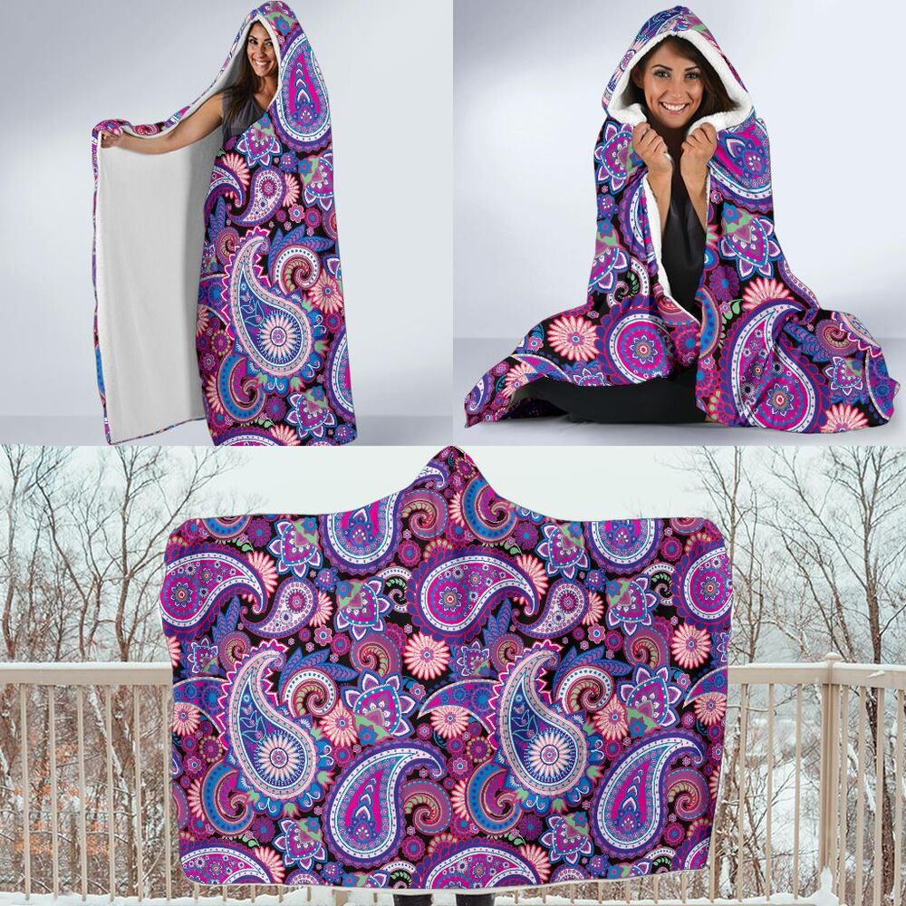 Purple Paisley Pattern Print Hooded Blanket Cloak Blanket purple paisley pattern print hooded blanket cloak blanket 1621