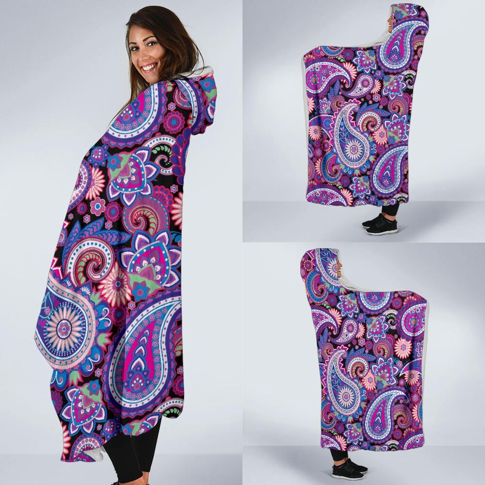 Purple Paisley Pattern Print Hooded Blanket Cloak Blanket purple paisley pattern print hooded blanket cloak blanket 5873