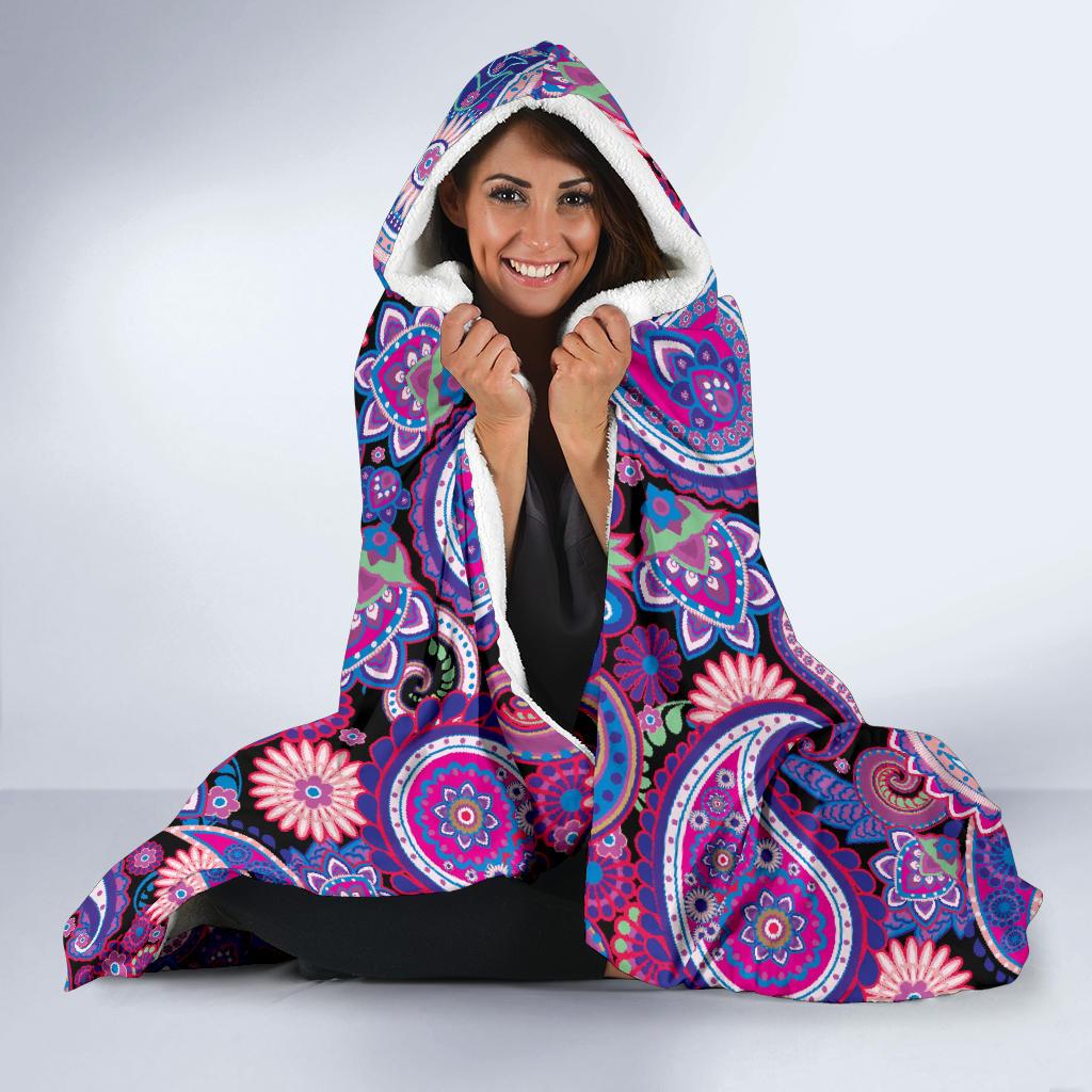 Purple Paisley Pattern Print Hooded Blanket Cloak Blanket purple paisley pattern print hooded blanket cloak blanket 8507