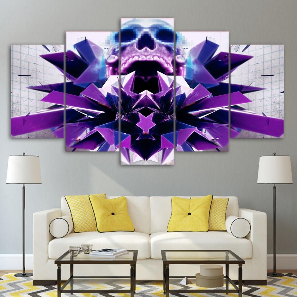 purple skull abstract 5 panel canvas art wall decor 2400