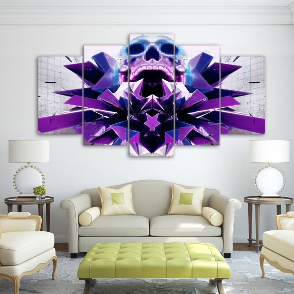 purple skull abstract 5 panel canvas art wall decor 5863