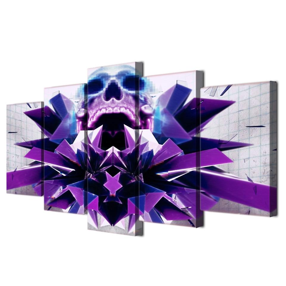purple skull abstract 5 panel canvas art wall decor 7324