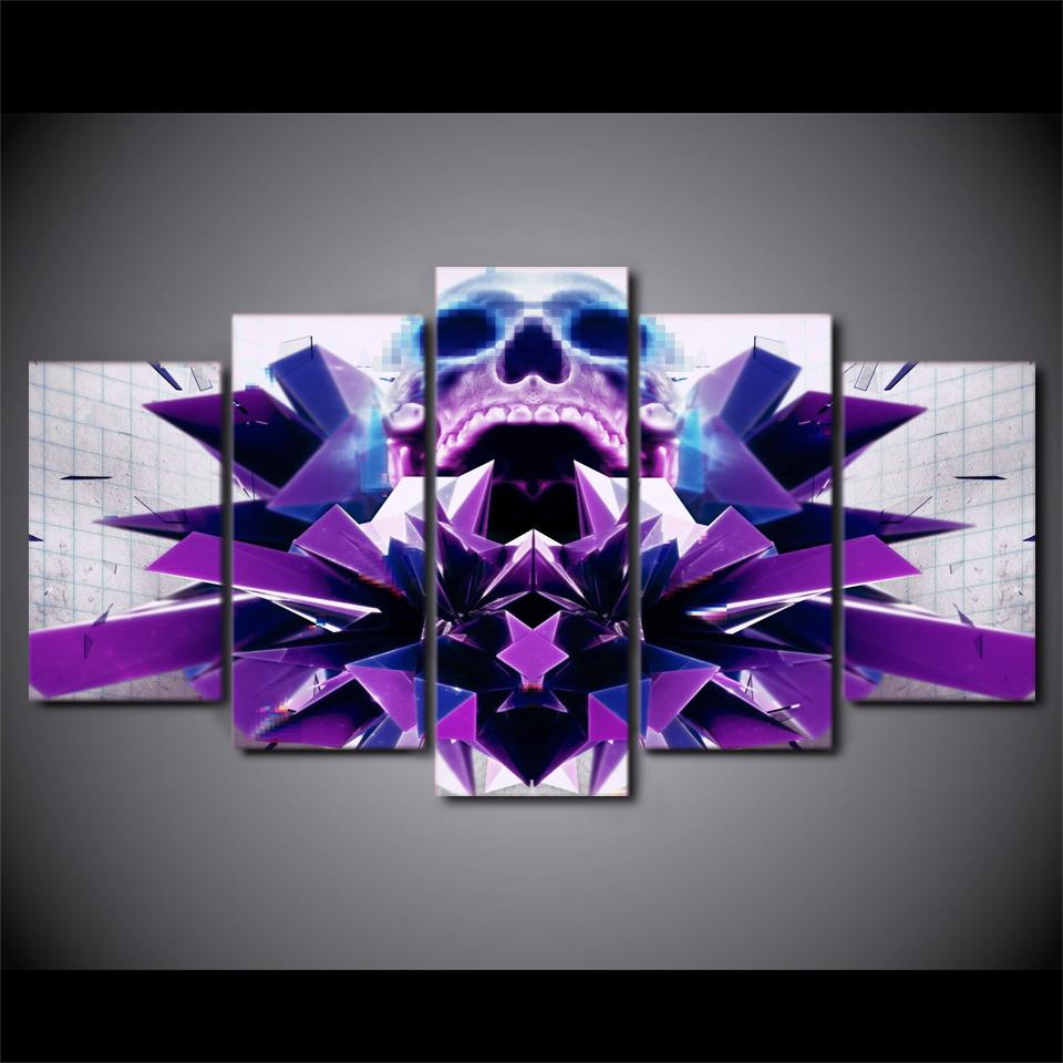 purple skull abstract 5 panel canvas art wall decor 7753
